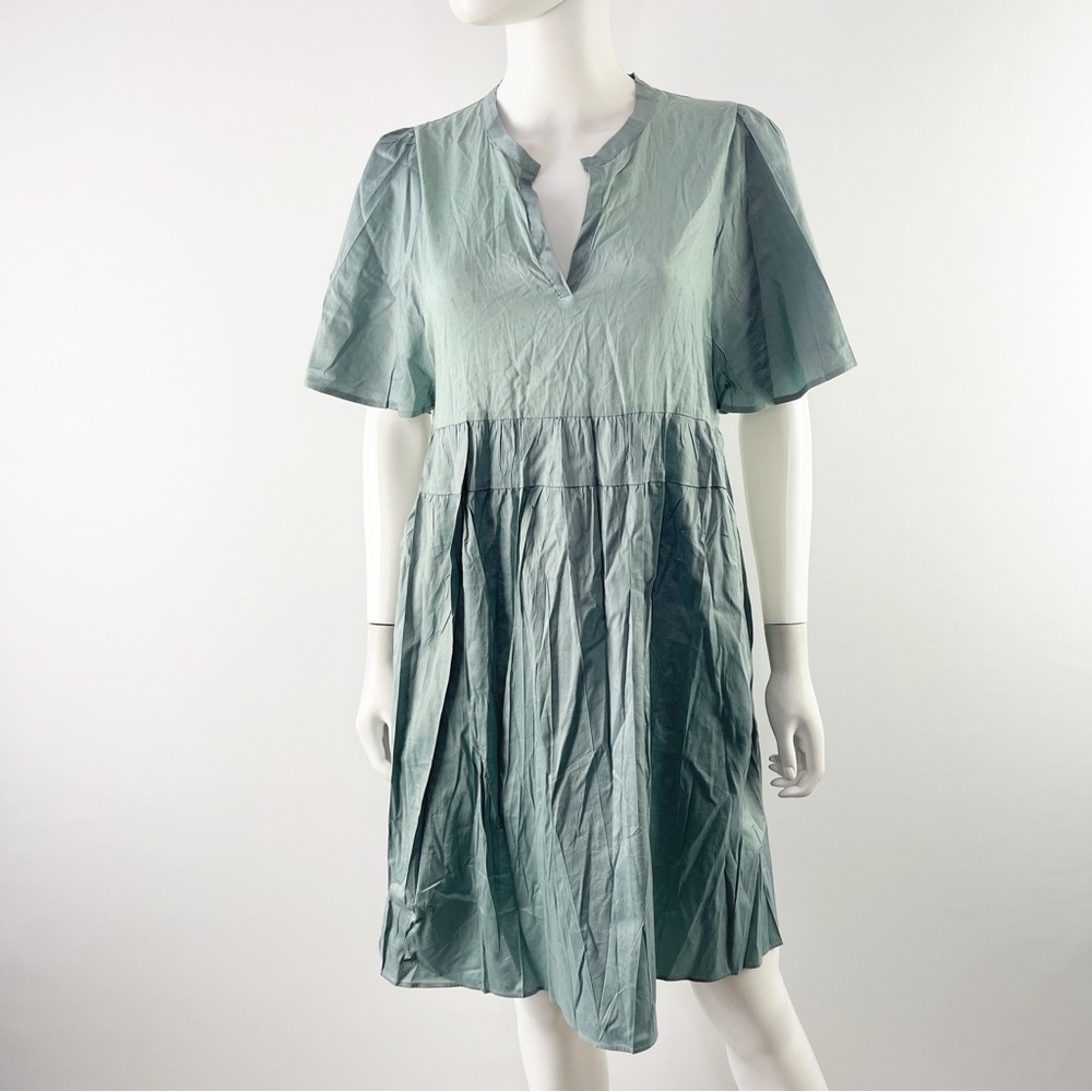 Acote Light Blue Short Sleeve V-Neck T-Shirt Dress Cotton Blend Size 1 US XS
